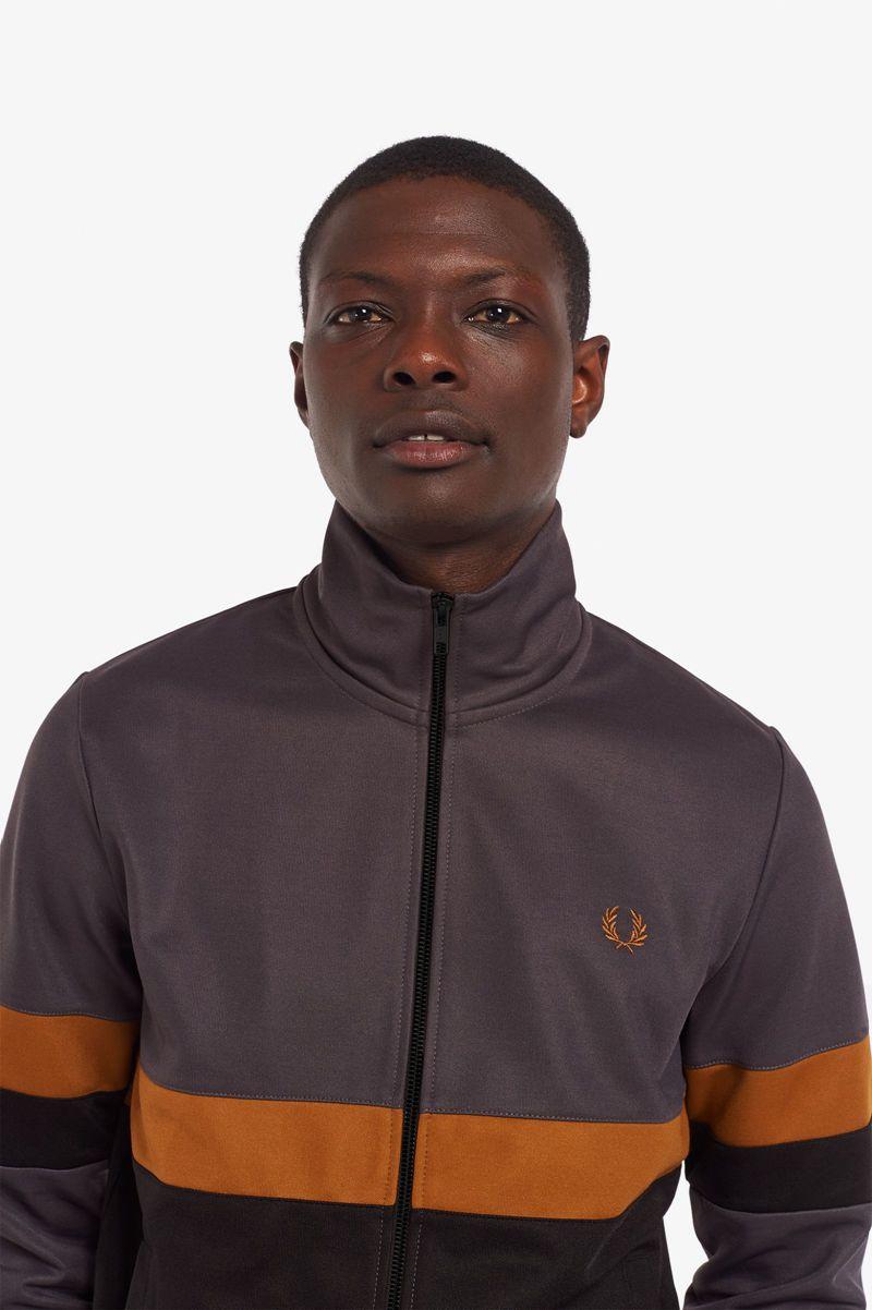 Black Fred Perry Panelled Track Men's Jackets | PH 1227AHKP